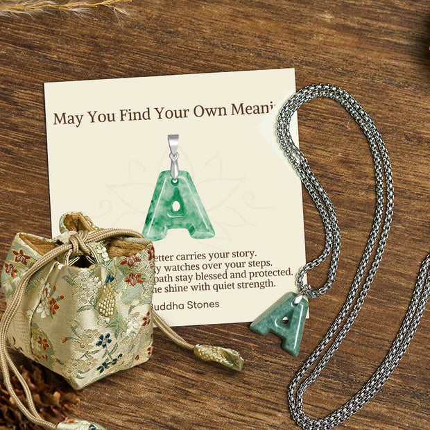 Buddha Stones "May You Find Your Own Meaning" Natural A-Z Letter Jade Titanium Steel Chain 925 Sterling Silver Chain Necklace Includes Gift Message Card - A - Titanium Steel Chain(One Pendant) - Deluxe Gift Bag (+$9.59) - image 7