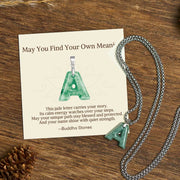Buddha Stones "May You Find Your Own Meaning" Natural A-Z Letter Jade Titanium Steel Chain 925 Sterling Silver Chain Necklace Includes Gift Message Card - A - Titanium Steel Chain(One Pendant) - Standard Gift Box - image 1