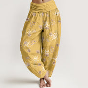 Buddha Stones Cotton Exquisite Retro Flower Pattern Women's Elastic Waist Harem Pants - Gold - US16，UK/AU20，EU48 (3XL) - image 5
