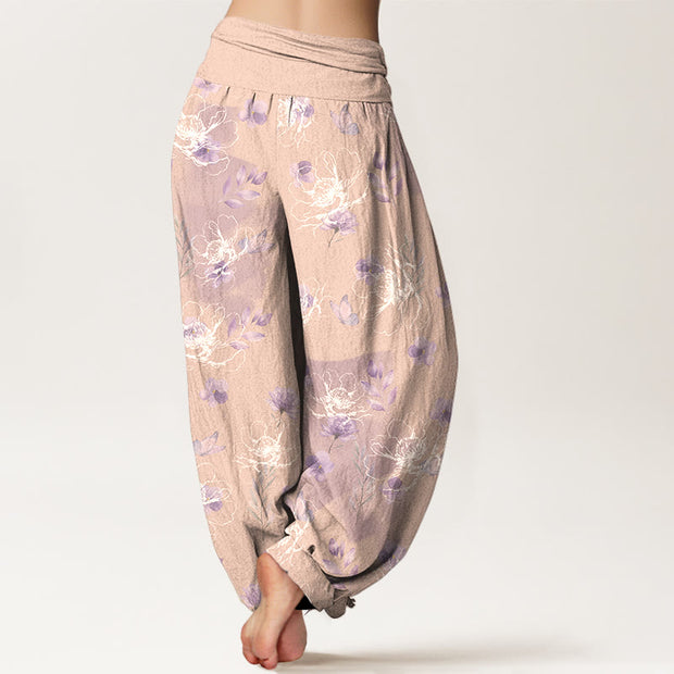 Buddha Stones Cotton Exquisite Retro Flower Pattern Women's Elastic Waist Harem Pants - image 9