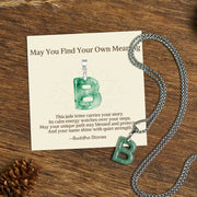Buddha Stones "May You Find Your Own Meaning" Natural A-Z Letter Jade Titanium Steel Chain 925 Sterling Silver Chain Necklace Includes Gift Message Card - B - Titanium Steel Chain(One Pendant) - Standard Gift Box - image 12