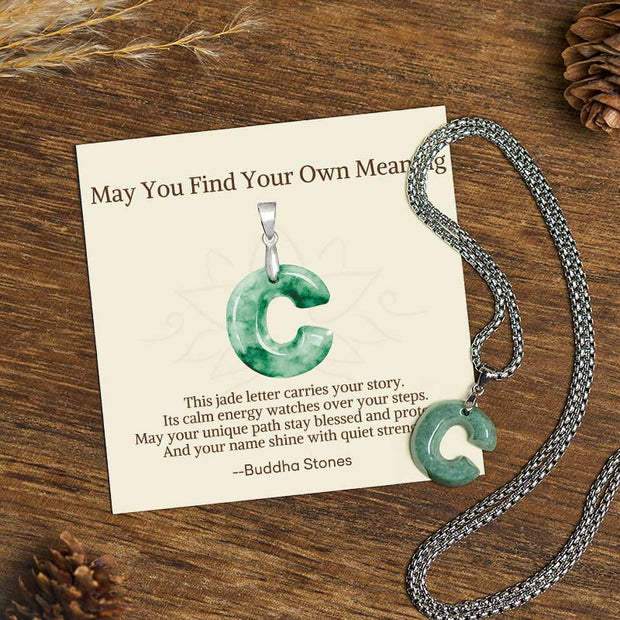 Buddha Stones "May You Find Your Own Meaning" Natural A-Z Letter Jade Titanium Steel Chain Necklace Includes Gift Message Card - C - Titanium Steel Chain(One Pendant) - Standard Gift Box - image 17