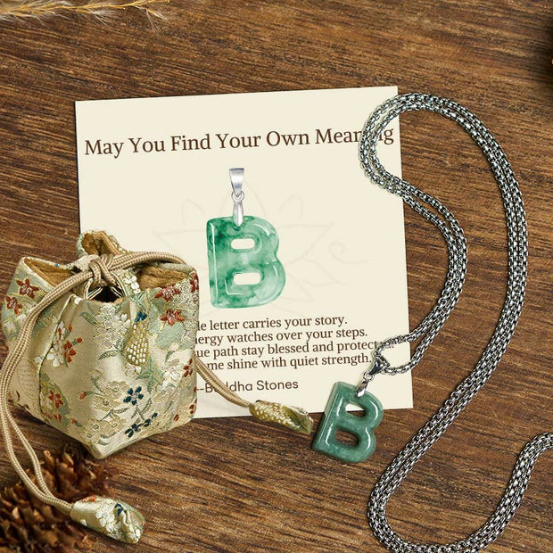 Buddha Stones "May You Find Your Own Meaning" Natural A-Z Letter Jade Titanium Steel Chain 925 Sterling Silver Chain Necklace Includes Gift Message Card - B - Titanium Steel Chain(One Pendant) - Deluxe Gift Bag (+$9.59) - image 16