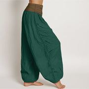 Buddha Stones Cotton Black Green Tan Solid Color Women's Elastic Waist Harem Pants - image 7