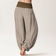 Buddha Stones Cotton Black Green Tan Solid Color Women's Elastic Waist Harem Pants - image 9
