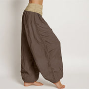 Buddha Stones Cotton Brown Blue Black Solid Color Women's Elastic Waist Harem Pants - image 2