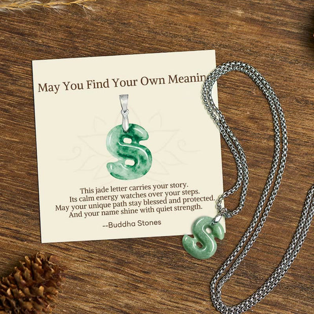 Buddha Stones "May You Find Your Own Meaning" Natural A-Z Letter Jade Titanium Steel Chain 925 Sterling Silver Chain Necklace Includes Gift Message Card - S - Titanium Steel Chain(One Pendant) - Standard Gift Box - image 83