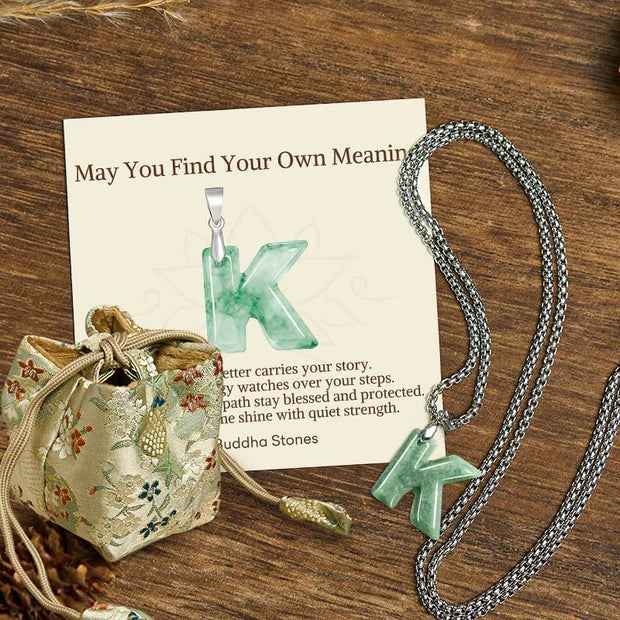 Buddha Stones "May You Find Your Own Meaning" Natural A-Z Letter Jade Titanium Steel Chain 925 Sterling Silver Chain Necklace Includes Gift Message Card - K - Titanium Steel Chain(One Pendant) - Deluxe Gift Bag (+$9.59) - image 54