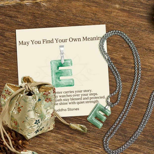 Buddha Stones "May You Find Your Own Meaning" Natural A-Z Letter Jade Titanium Steel Chain 925 Sterling Silver Chain Necklace Includes Gift Message Card - E - Titanium Steel Chain(One Pendant) - Deluxe Gift Bag (+$9.59) - image 30