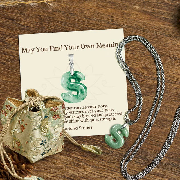 Buddha Stones "May You Find Your Own Meaning" Natural A-Z Letter Jade Titanium Steel Chain Necklace Includes Gift Message Card - S - Titanium Steel Chain(One Pendant) - Deluxe Gift Bag (+$9.59) - image 86