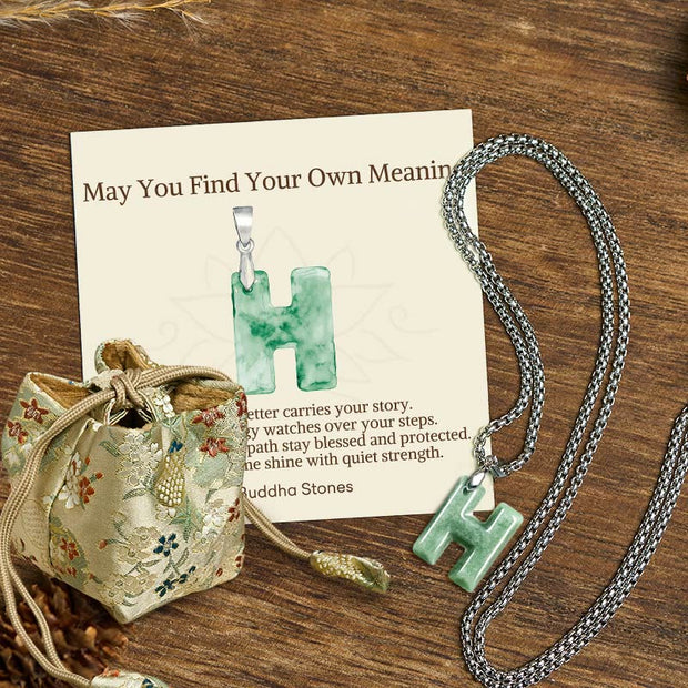 Buddha Stones "May You Find Your Own Meaning" Natural A-Z Letter Jade Titanium Steel Chain 925 Sterling Silver Chain Necklace Includes Gift Message Card - H - Titanium Steel Chain(One Pendant) - Deluxe Gift Bag (+$9.59) - image 42