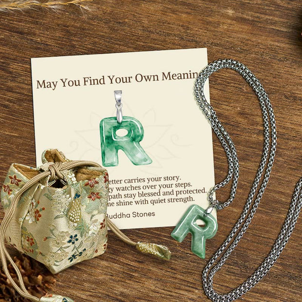 Buddha Stones "May You Find Your Own Meaning" Natural A-Z Letter Jade Titanium Steel Chain 925 Sterling Silver Chain Necklace Includes Gift Message Card - R - Titanium Steel Chain(One Pendant) - Deluxe Gift Bag (+$9.59) - image 82