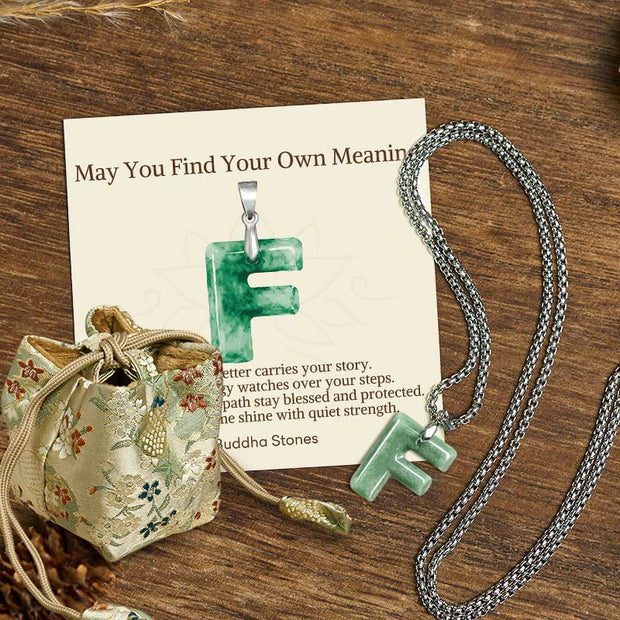 Buddha Stones "May You Find Your Own Meaning" Natural A-Z Letter Jade Titanium Steel Chain Necklace Includes Gift Message Card - F - Titanium Steel Chain(One Pendant) - Deluxe Gift Bag (+$9.59) - image 34