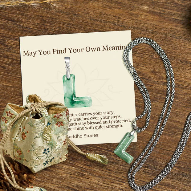 Buddha Stones "May You Find Your Own Meaning" Natural A-Z Letter Jade Titanium Steel Chain Necklace Includes Gift Message Card - L - Titanium Steel Chain(One Pendant) - Deluxe Gift Bag (+$9.59) - image 58