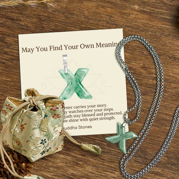 Buddha Stones "May You Find Your Own Meaning" Natural A-Z Letter Jade Titanium Steel Chain 925 Sterling Silver Chain Necklace Includes Gift Message Card - X - Titanium Steel Chain(One Pendant) - Deluxe Gift Bag (+$9.59) - image 106