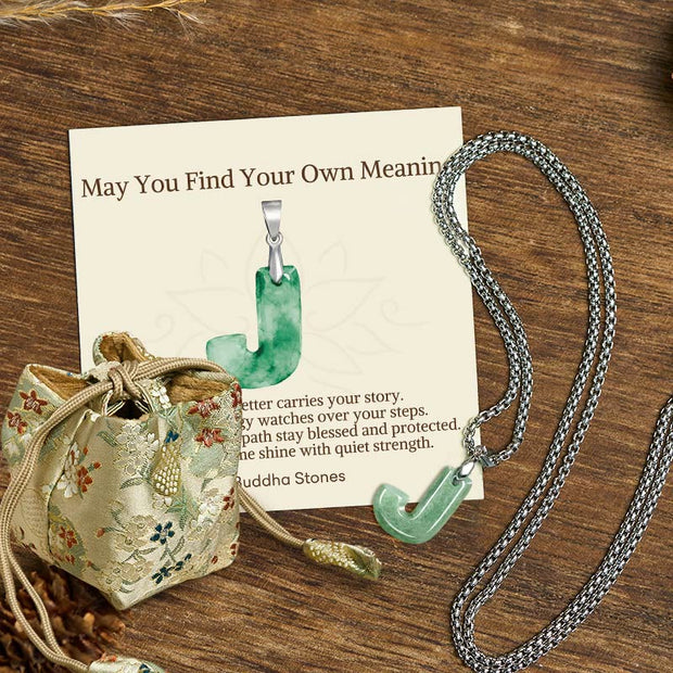 Buddha Stones "May You Find Your Own Meaning" Natural A-Z Letter Jade Titanium Steel Chain 925 Sterling Silver Chain Necklace Includes Gift Message Card - J - Titanium Steel Chain(One Pendant) - Deluxe Gift Bag (+$9.59) - image 50
