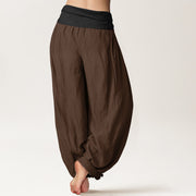 Buddha Stones Cotton Green Black Brown Red Solid Color Women's Elastic Waist Harem Pants - image 9