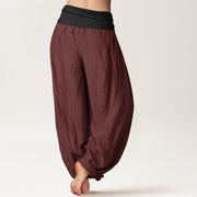 Buddha Stones Cotton Green Black Brown Red Solid Color Women's Elastic Waist Harem Pants - image 12