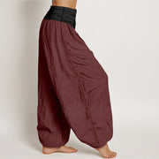 Buddha Stones Cotton Green Black Brown Red Solid Color Women's Elastic Waist Harem Pants - image 13