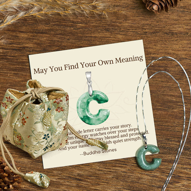 Buddha Stones "May You Find Your Own Meaning" Natural A-Z Letter Jade Titanium Steel Chain 925 Sterling Silver Chain Necklace Includes Gift Message Card - C - Titanium Steel Chain&Silver Chain(One Pendant) - Deluxe Gift Bag (+$9.59) - image 135