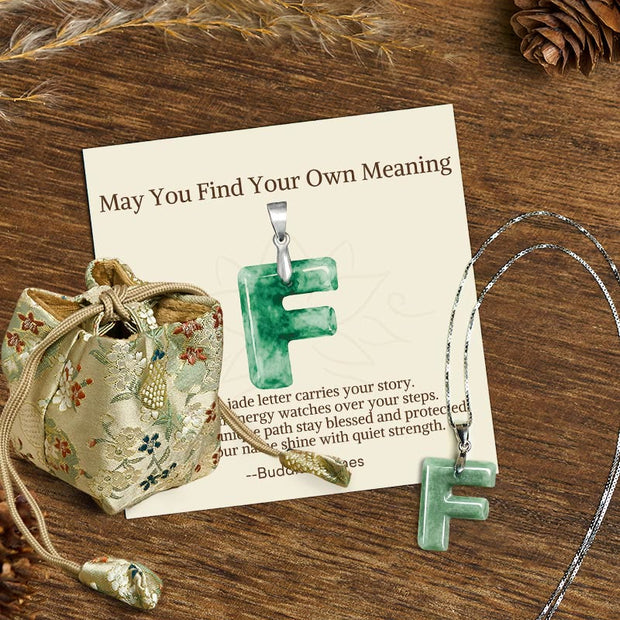 Buddha Stones "May You Find Your Own Meaning" Natural A-Z Letter Jade Titanium Steel Chain 925 Sterling Silver Chain Necklace Includes Gift Message Card - F - Titanium Steel Chain&Silver Chain(One Pendant) - Deluxe Gift Bag (+$9.59) - image 146