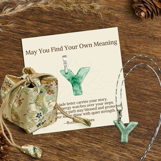 Buddha Stones "May You Find Your Own Meaning" Natural A-Z Letter Jade Titanium Steel Chain 925 Sterling Silver Chain Necklace Includes Gift Message Card - Y - Titanium Steel Chain&Silver Chain(One Pendant) - Deluxe Gift Bag (+$9.59) - image 203