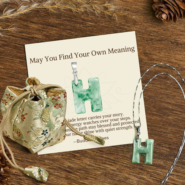 Buddha Stones "May You Find Your Own Meaning" Natural A-Z Letter Jade Titanium Steel Chain 925 Sterling Silver Chain Necklace Includes Gift Message Card - H - Titanium Steel Chain&Silver Chain(One Pendant) - Deluxe Gift Bag (+$9.59) - image 152