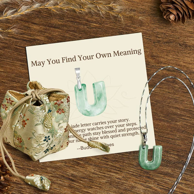 Buddha Stones "May You Find Your Own Meaning" Natural A-Z Letter Jade Titanium Steel Chain 925 Sterling Silver Chain Necklace Includes Gift Message Card - U - Titanium Steel Chain&Silver Chain(One Pendant) - Deluxe Gift Bag (+$9.59) - image 191
