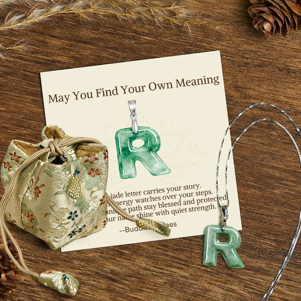 Buddha Stones "May You Find Your Own Meaning" Natural A-Z Letter Jade Titanium Steel Chain 925 Sterling Silver Chain Necklace Includes Gift Message Card - R - Titanium Steel Chain&Silver Chain(One Pendant) - Deluxe Gift Bag (+$9.59) - image 182