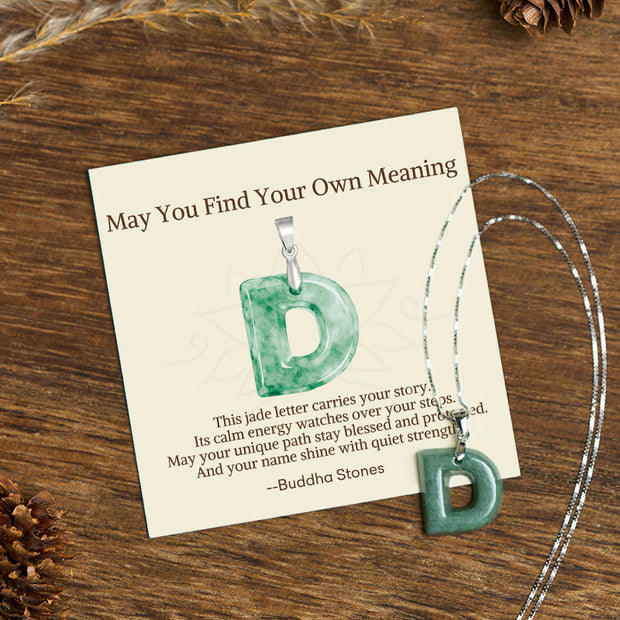 Buddha Stones "May You Find Your Own Meaning" Natural A-Z Letter Jade Titanium Steel Chain 925 Sterling Silver Chain Necklace Includes Gift Message Card - D - Titanium Steel Chain&Silver Chain(One Pendant) - Standard Gift Box - image 137