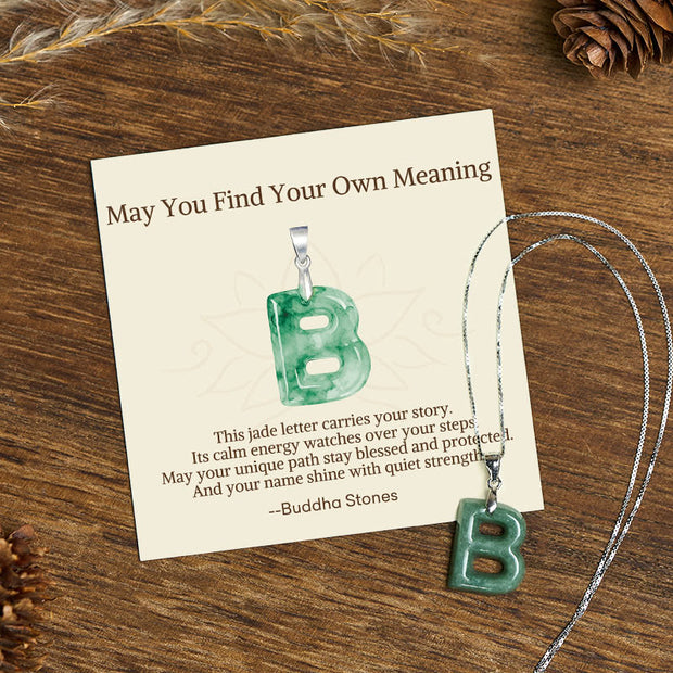 Buddha Stones "May You Find Your Own Meaning" Natural A-Z Letter Jade Titanium Steel Chain 925 Sterling Silver Chain Necklace Includes Gift Message Card - B - Titanium Steel Chain&Silver Chain(One Pendant) - Standard Gift Box - image 126