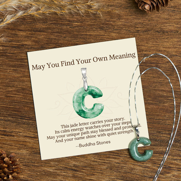 Buddha Stones "May You Find Your Own Meaning" Natural A-Z Letter Jade Titanium Steel Chain Necklace Includes Gift Message Card - image 132