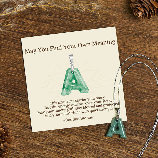 Buddha Stones "May You Find Your Own Meaning" Natural A-Z Letter Jade 925 Sterling Silver Chain Necklace Includes Gift Message Card - A - Titanium Steel Chain&Silver Chain(One Pendant) - Standard Gift Box - image 1