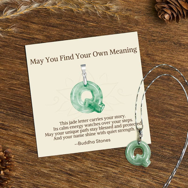 Buddha Stones "May You Find Your Own Meaning" Natural A-Z Letter Jade Titanium Steel Chain 925 Sterling Silver Chain Necklace Includes Gift Message Card - Q - Titanium Steel Chain&Silver Chain(One Pendant) - Standard Gift Box - image 177