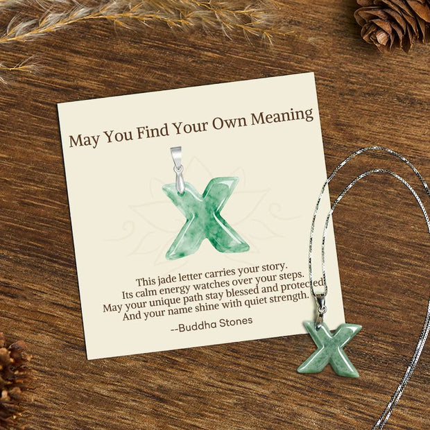 Buddha Stones "May You Find Your Own Meaning" Natural A-Z Letter Jade Titanium Steel Chain 925 Sterling Silver Chain Necklace Includes Gift Message Card - X - Titanium Steel Chain&Silver Chain(One Pendant) - Standard Gift Box - image 198