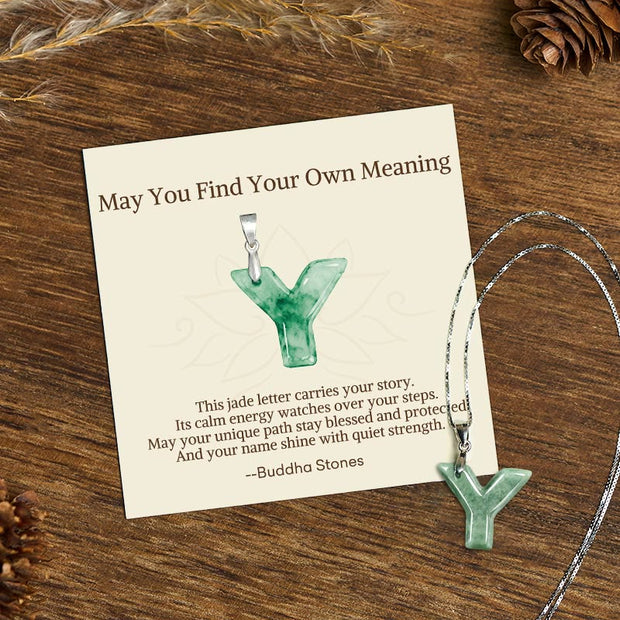 Buddha Stones "May You Find Your Own Meaning" Natural A-Z Letter Jade 925 Sterling Silver Chain Necklace Includes Gift Message Card - Y - Titanium Steel Chain&Silver Chain(One Pendant) - Standard Gift Box - image 116