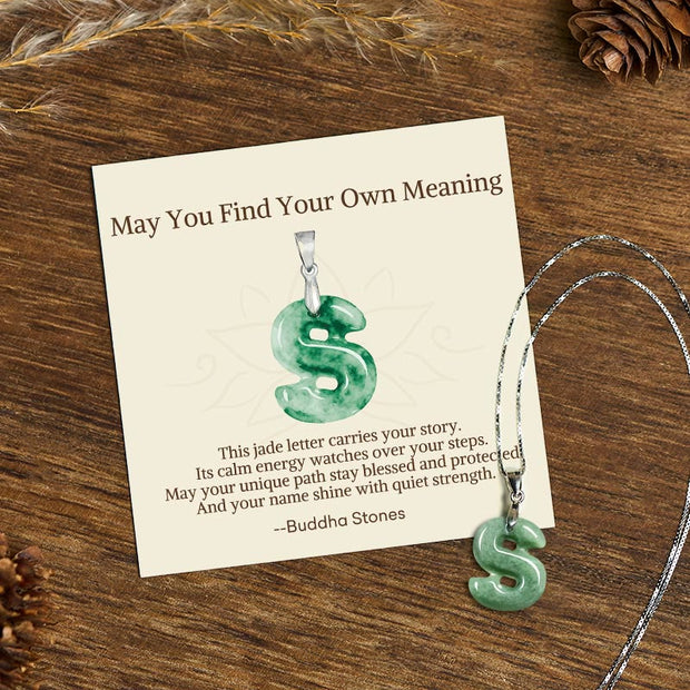 Buddha Stones "May You Find Your Own Meaning" Natural A-Z Letter Jade Titanium Steel Chain 925 Sterling Silver Chain Necklace Includes Gift Message Card - S - Titanium Steel Chain&Silver Chain(One Pendant) - Standard Gift Box - image 183