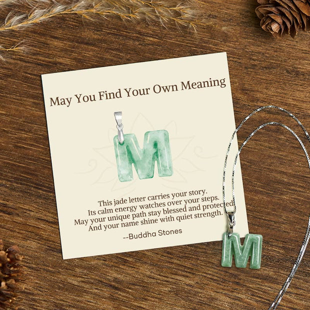 Buddha Stones "May You Find Your Own Meaning" Natural A-Z Letter Jade Titanium Steel Chain 925 Sterling Silver Chain Necklace Includes Gift Message Card - M - Titanium Steel Chain&Silver Chain(One Pendant) - Standard Gift Box - image 165