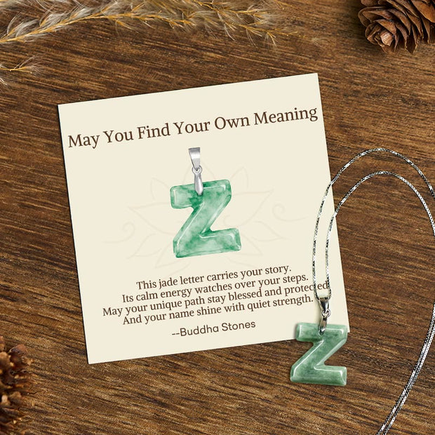 Buddha Stones "May You Find Your Own Meaning" Natural A-Z Letter Jade Titanium Steel Chain 925 Sterling Silver Chain Necklace Includes Gift Message Card - Z - Titanium Steel Chain&Silver Chain(One Pendant) - Standard Gift Box - image 204