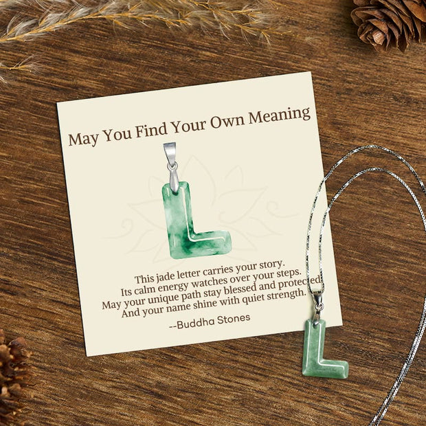 Buddha Stones "May You Find Your Own Meaning" Natural A-Z Letter Jade Titanium Steel Chain 925 Sterling Silver Chain Necklace Includes Gift Message Card - L - Titanium Steel Chain&Silver Chain(One Pendant) - Standard Gift Box - image 162