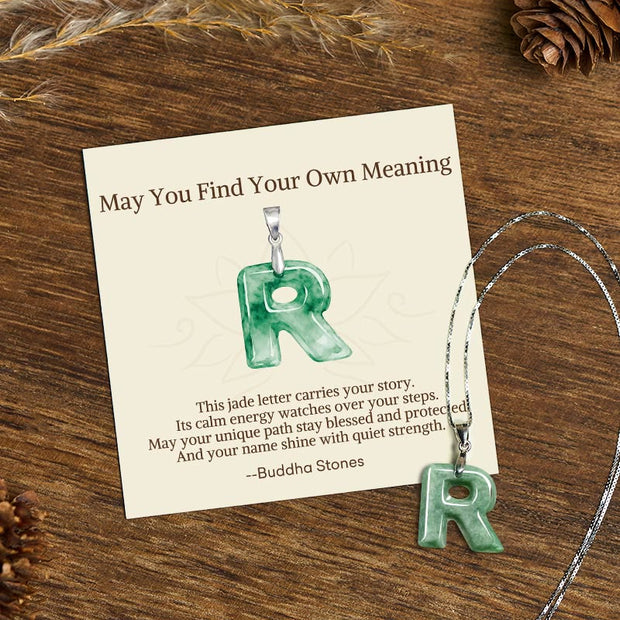 Buddha Stones "May You Find Your Own Meaning" Natural A-Z Letter Jade Titanium Steel Chain Necklace Includes Gift Message Card - image 180