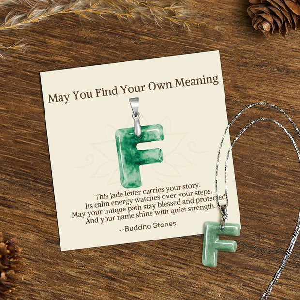 Buddha Stones "May You Find Your Own Meaning" Natural A-Z Letter Jade Titanium Steel Chain 925 Sterling Silver Chain Necklace Includes Gift Message Card - F - Titanium Steel Chain&Silver Chain(One Pendant) - Standard Gift Box - image 144