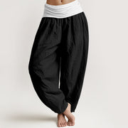 Buddha Stones Cotton Blue Black Gray Solid Color Women's Elastic Waist Harem Pants - Black - US16，UK/AU20，EU48 (3XL) - image 5