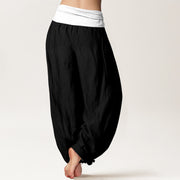 Buddha Stones Cotton Blue Black Gray Solid Color Women's Elastic Waist Harem Pants - image 6