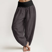 Buddha Stones Cotton Blue Black Gray Solid Color Women's Elastic Waist Harem Pants - DimGray - US16，UK/AU20，EU48 (3XL) - image 8