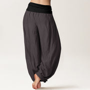 Buddha Stones Cotton Blue Black Gray Solid Color Women's Elastic Waist Harem Pants - image 9