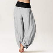 Buddha Stones Cotton Blue Black Gray Solid Color Women's Elastic Waist Harem Pants - image 12
