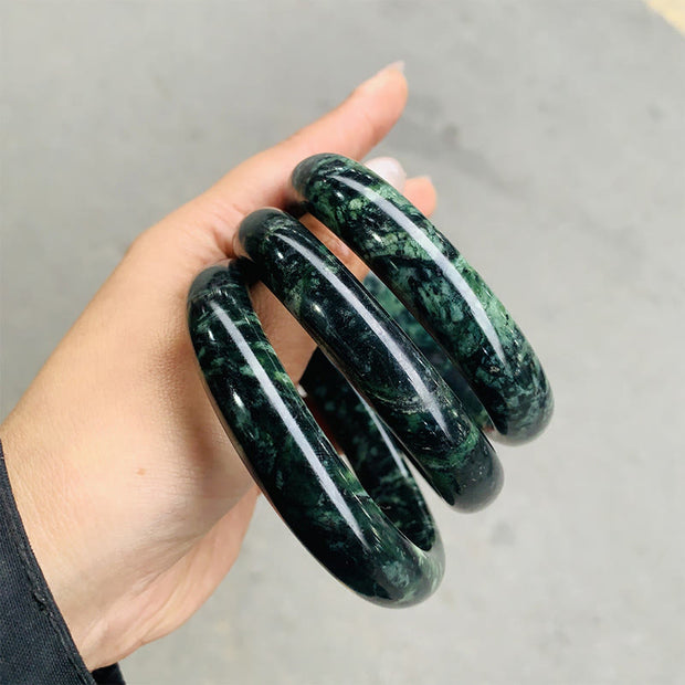 Buddha Stones Nanyang Black-Green Jade Protection Cuff Bangle Bracelet - 62mm - image 0