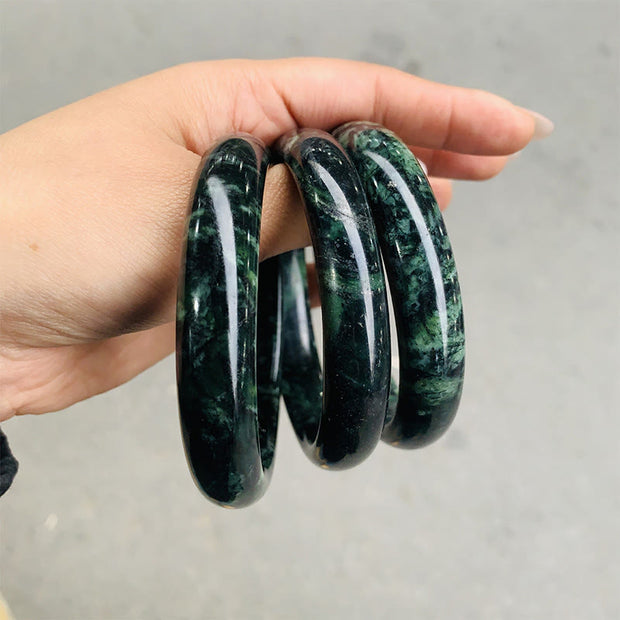 Buddha Stones Nanyang Black-Green Jade Protection Cuff Bangle Bracelet - 58mm - image 3