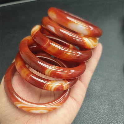 Buddha Stones Veined Pattern Red Agate Calm Cuff Bangle Bracelet - Red Agate(Logical thinking ♥ Self-acceptance) - 61-62mm - image 0